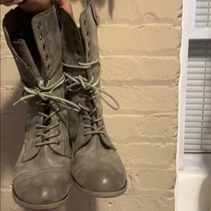 Gray Faux Leather Combat Boots